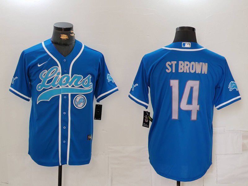Men Detroit Lions #14 St brown Blue Second generation joint name 2024 Nike Limited NFL Jersey style 5->san diego padres->MLB Jersey